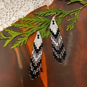 Elegant Black and White Beaded Earrings
